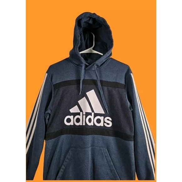 Adidas mens Essentials CB Fleece Hoodie Pullover Sweatshirt Medium Navy‎ Blue - Picture 4 of 4
